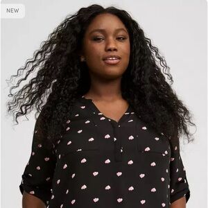 New torrid 1x Harper George pullover 3/4 sleeve blouse heart dot black orig $50